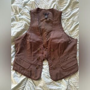 Brown denim fitted vest NY and Company size 12